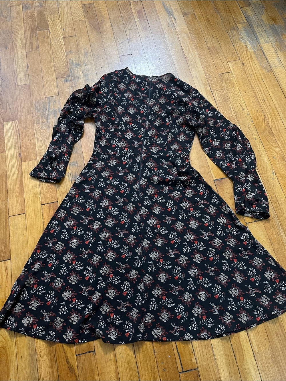 AX Paris Black Floral Long Sleeve Fit-and-Flare Dress